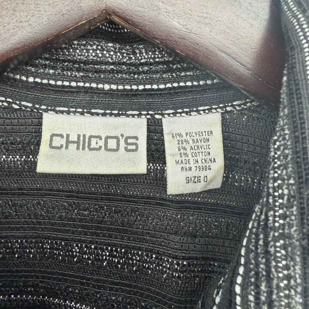 Chico's Black White Striped Metallic Textured Button Front Jacket Size 0 - Picture 2 of 8